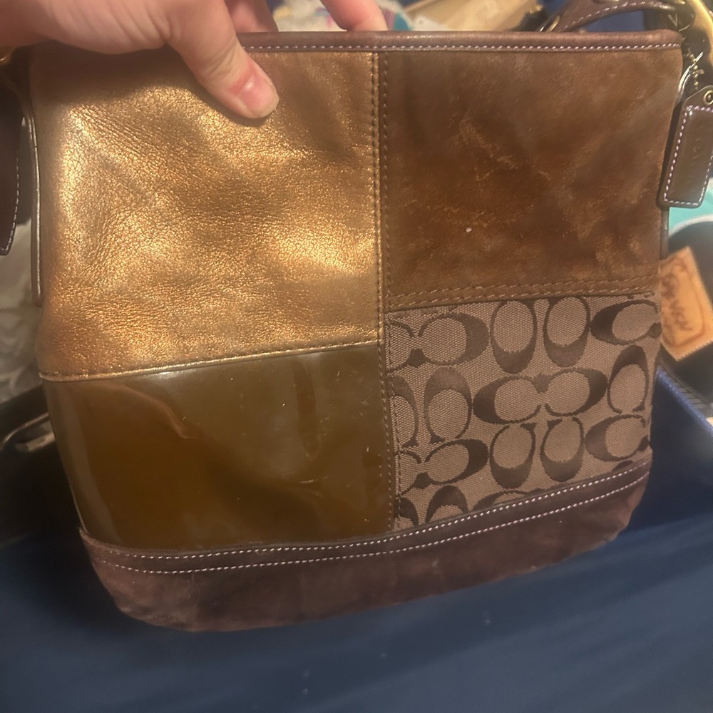 Coach Brown and Gold Leather Shoulder Bag